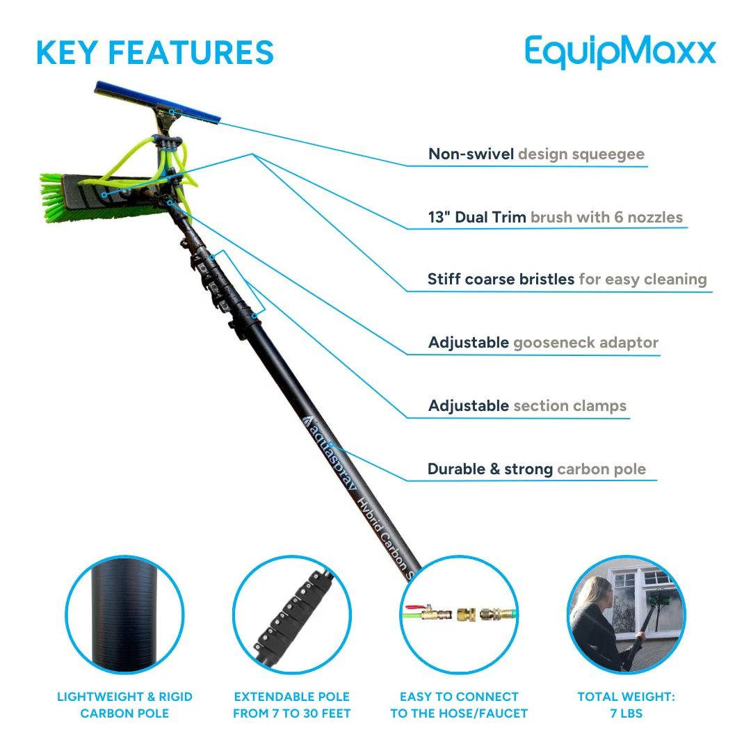 30 Foot Carbon Water Fed Pole Kit with Brush and Squeegee - Image 3