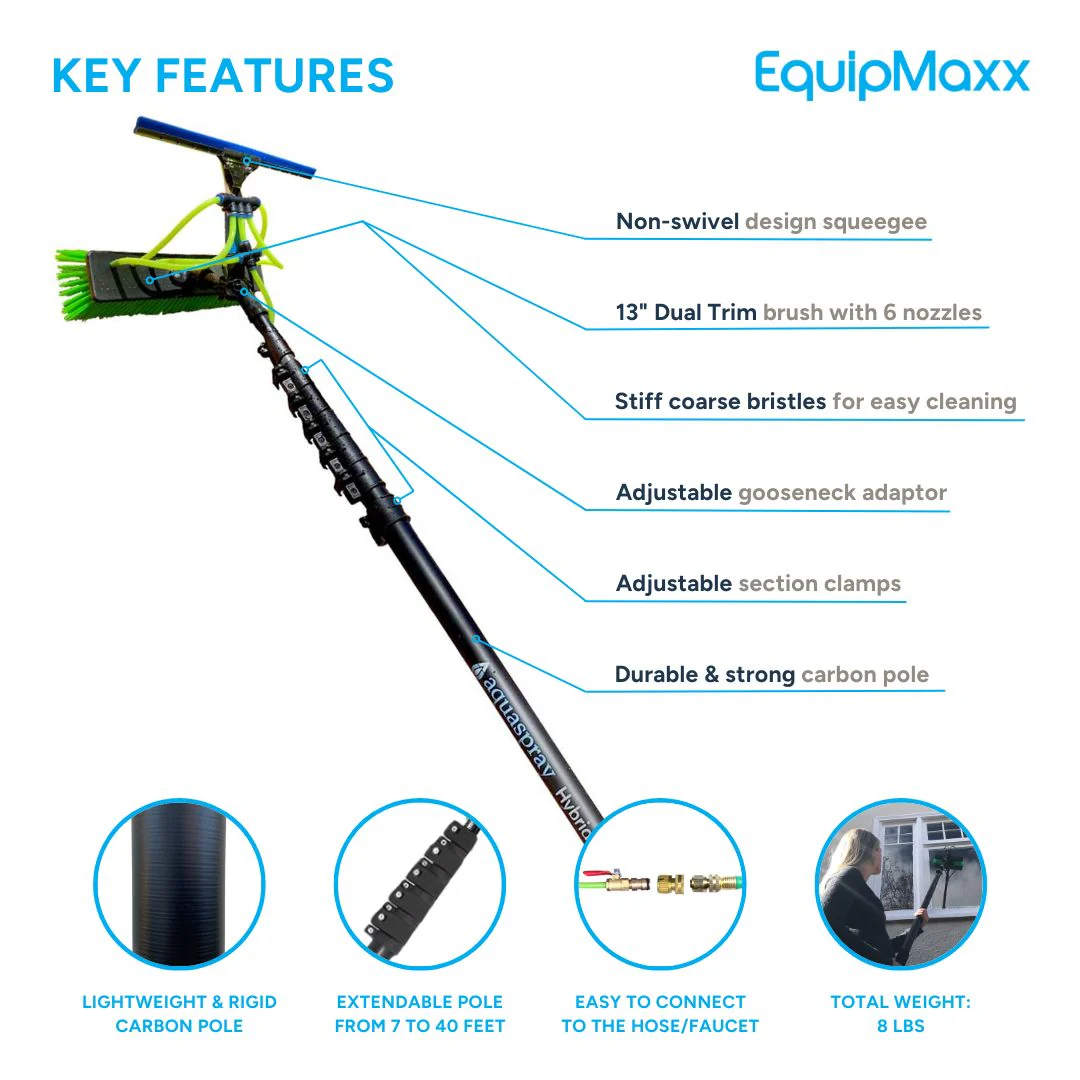 40 Foot Carbon Water Fed Pole with Brush and Squeegee - Image 4