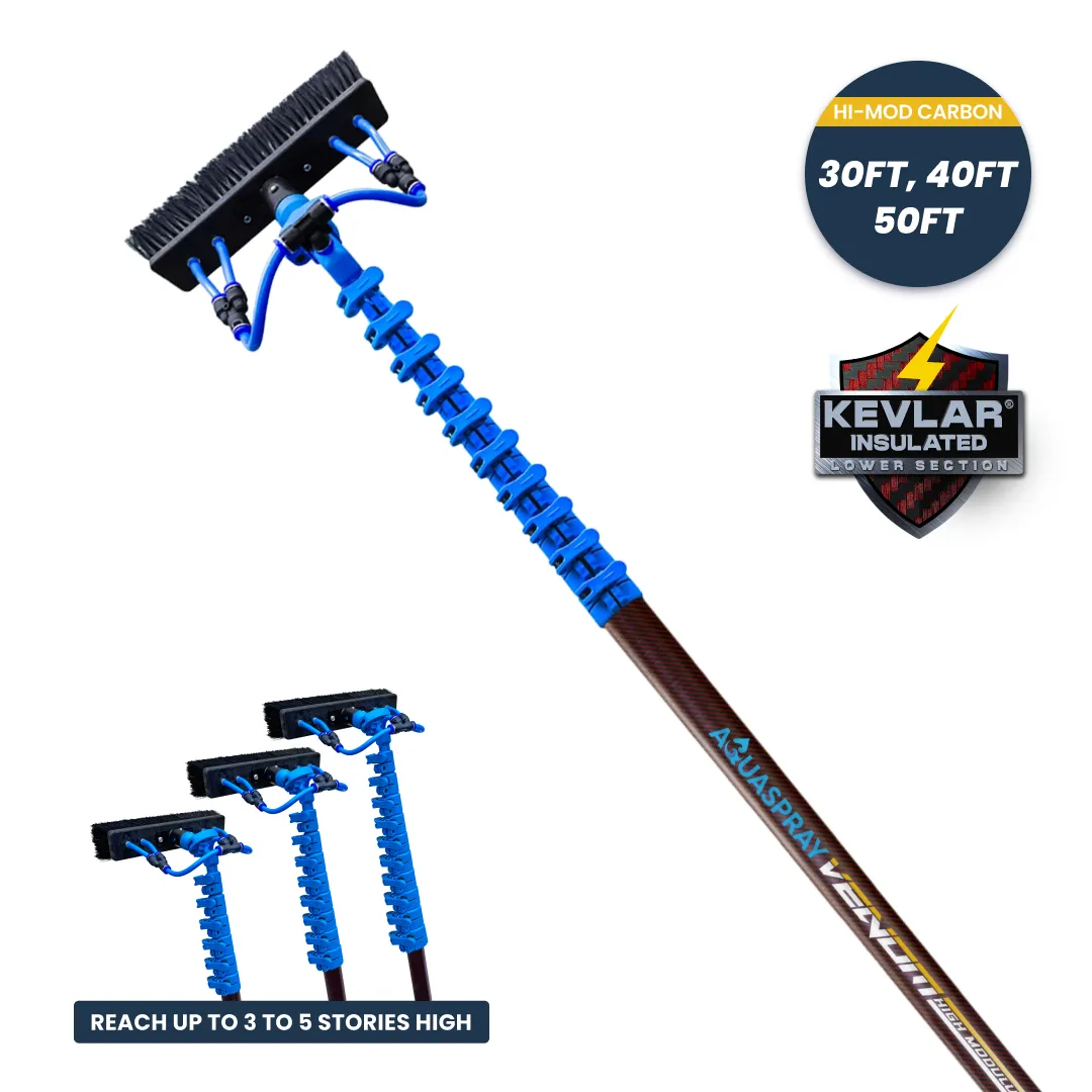 AquaSpray Venom High-Mod Carbon Water Fed Window Cleaning Pole – 30T High-Modulus Carbon Fiber