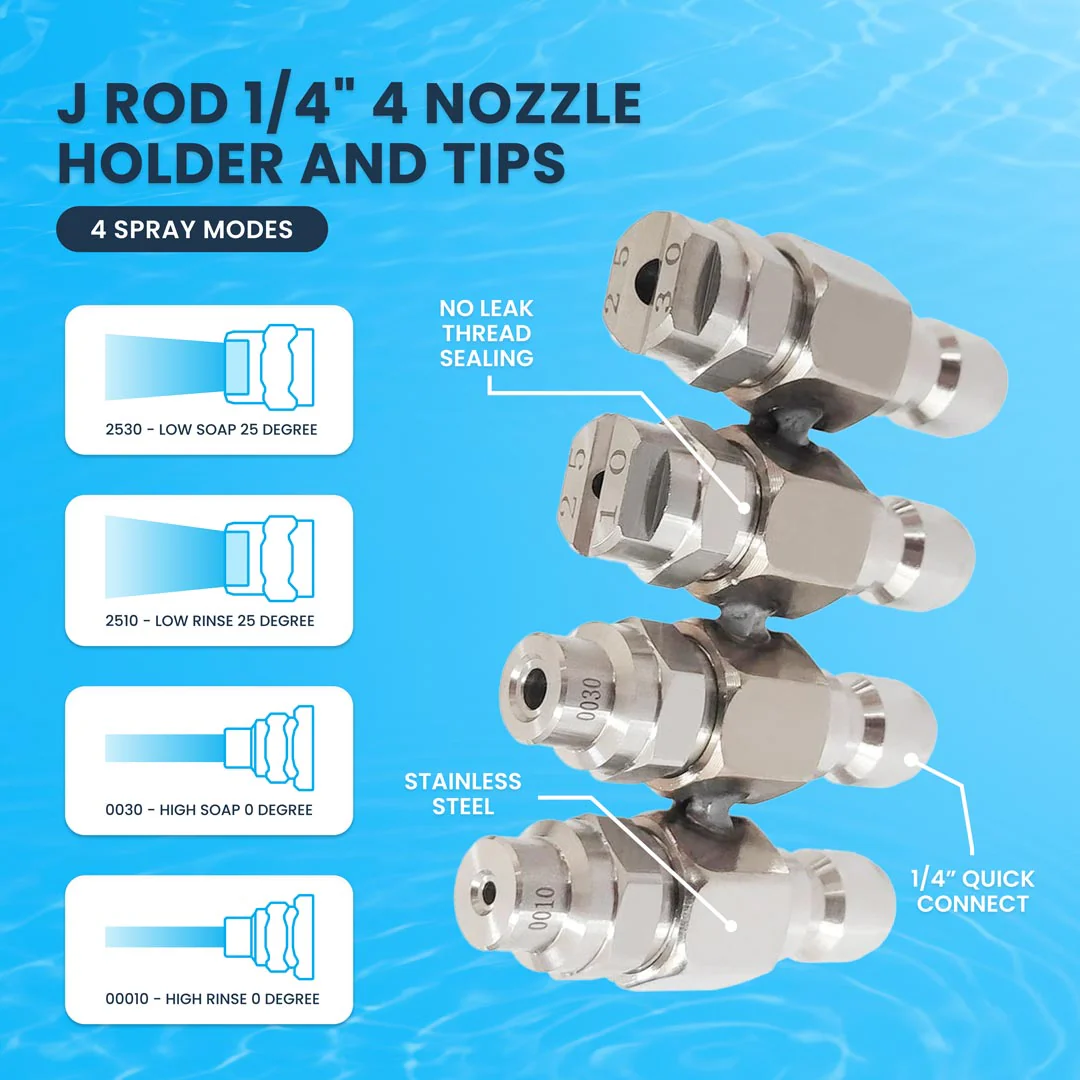 J Rod 1/4" 4 Nozzle Holder and Tips for 4GPM Pressure Washers - Image 2