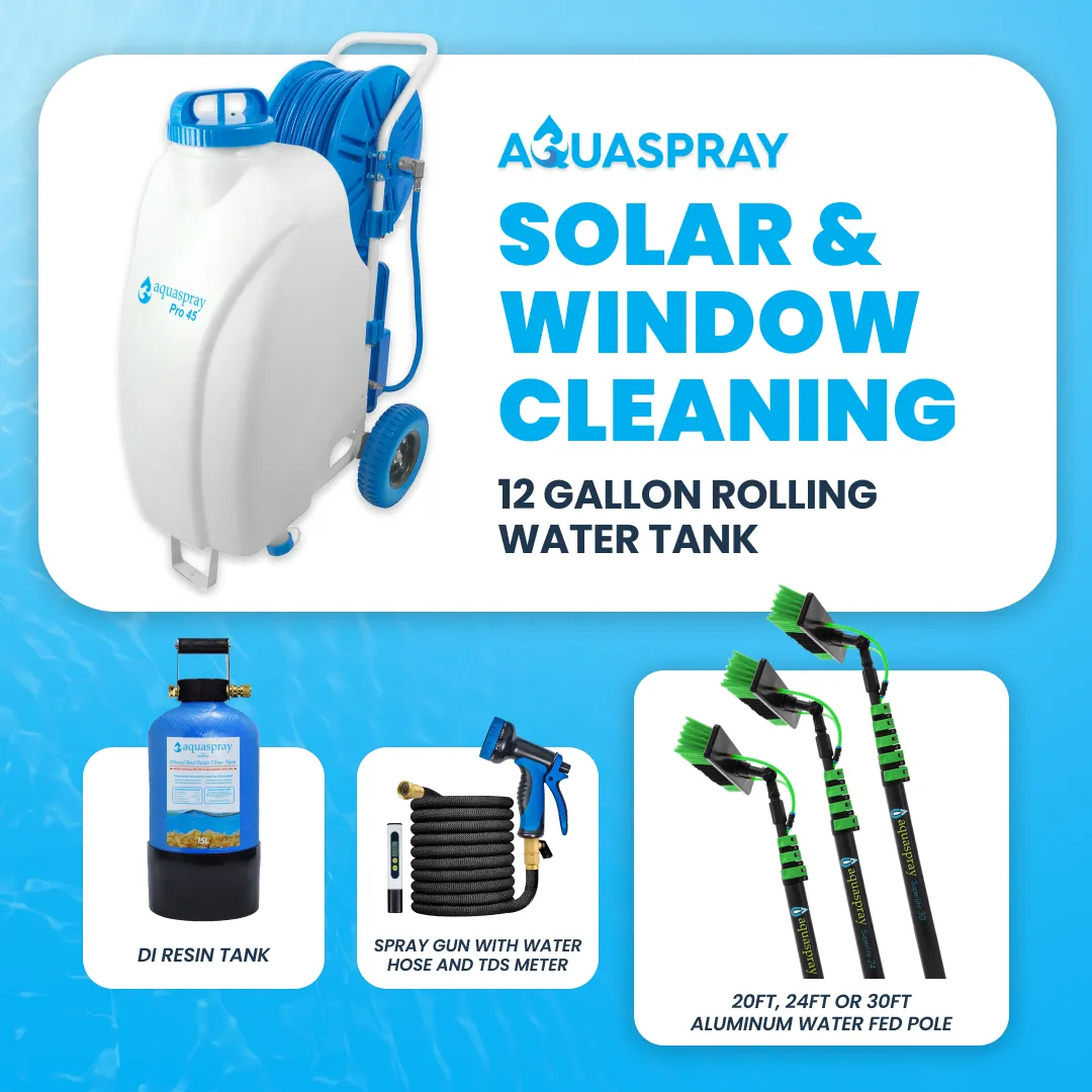 AquaSpray 12 Gallon Rolling Water Tank with Di Resin Tank and Waterfed Pole for Window and Solar Panel Cleaning - Default Title #MWS Options 3367764577 - Image 12