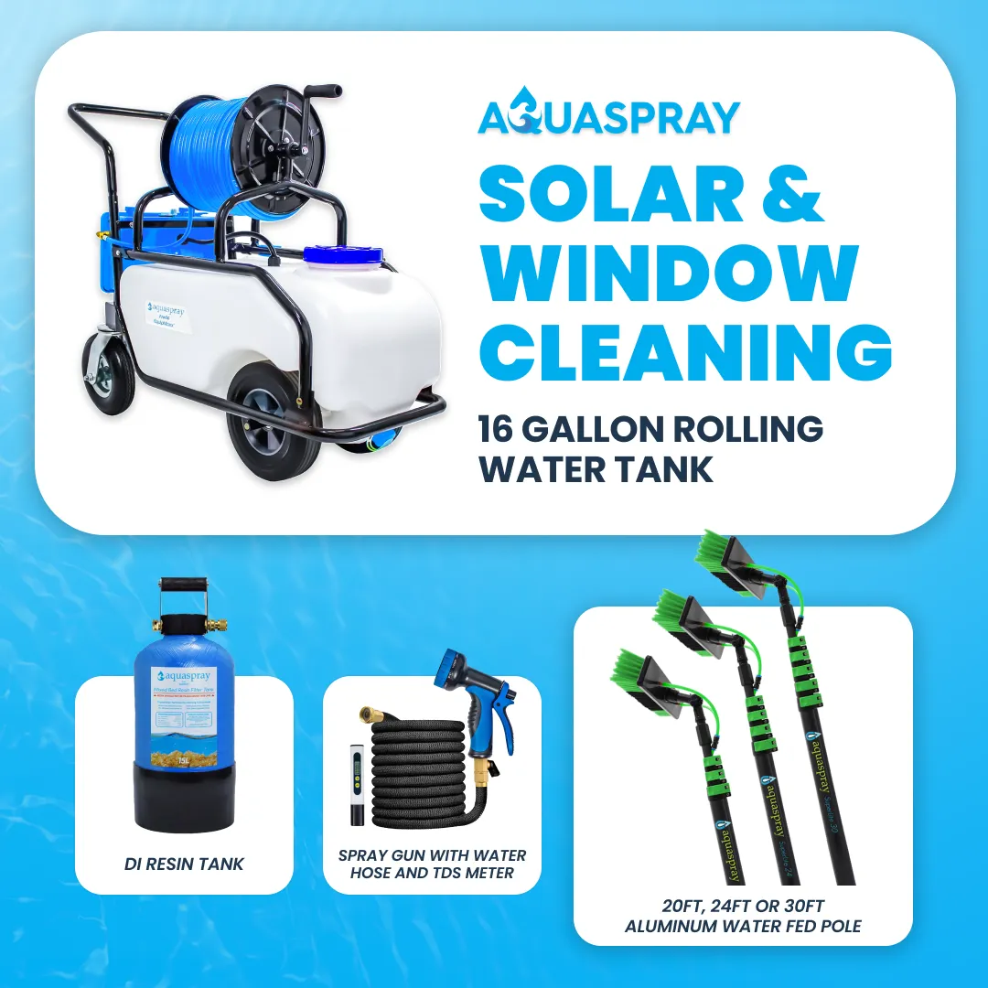 AquaSpray Rolling 16 Gallon Water Tank with DI Resin Tank and Waterfed Pole for Window and Solar Panel Cleaning - Default Title #MWS Options 824646656 - Image 12