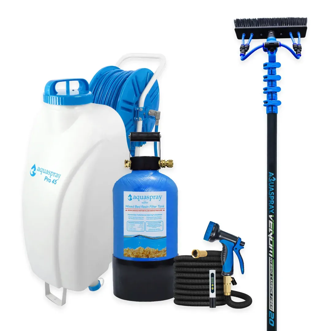 AquaSpray Pro45 12 Gallon Rolling Water Tank, 3 Gallon Resin Tank and Venom Water Fed Pole for Window and Solar Panel Cleaning - Image 2