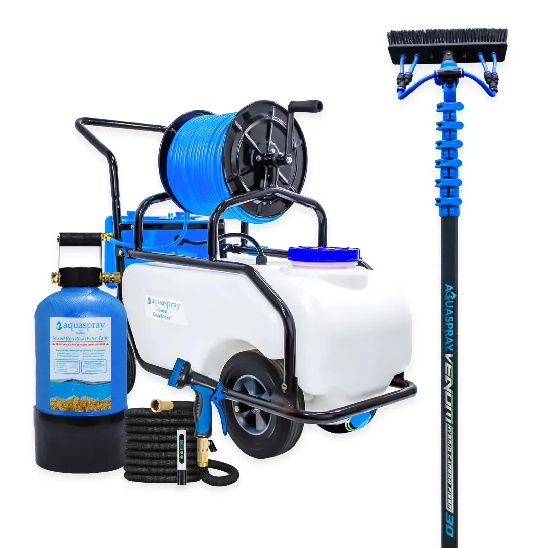 AquaSpray Pro60 16 Gallon Rolling Water Tank, 3 Gallon Resin Tank and Venom Water Fed Pole for Window and Solar Panel Cleaning - Image 2